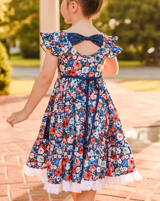 Tiered Twirl Dress | Royal Navy Floral - Eliza Cate and Co