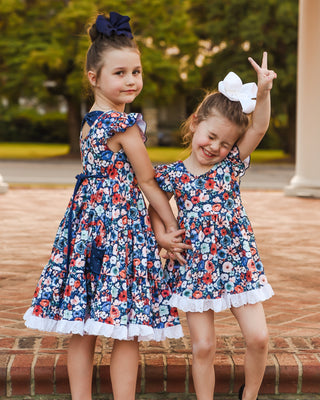 Skirted Bubble Romper | Royal Navy Floral