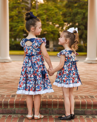 Tiered Twirl Dress | Royal Navy Floral - Eliza Cate and Co