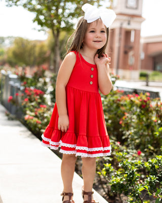Ribbed Twirl Dress | Red - Eliza Cate and Co