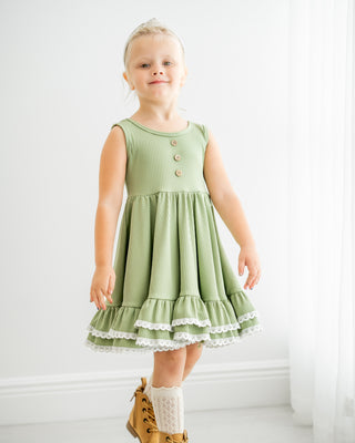 Ribbed Twirl Dress | Sage - Eliza Cate and Co