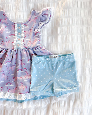 Little Bloomers + Shorts | Unicorn Dreams Cloud Blue - Eliza Cate and Co