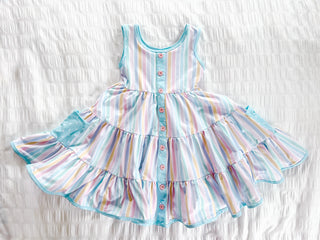 Tiered Twirl Dress | Rainbow Pastel Stripe - Eliza Cate and Co