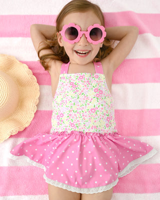 Skirted One Piece | Bitty Blooms in Summer Pink - Eliza Cate and Co