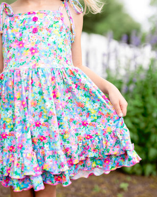 Tie Shoulder Twirl Dress | Bright Blooms *PREORDER* - Eliza Cate and Co