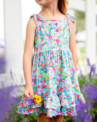 Tie Shoulder Twirl Dress | Bright Blooms *PREORDER* - Eliza Cate and Co