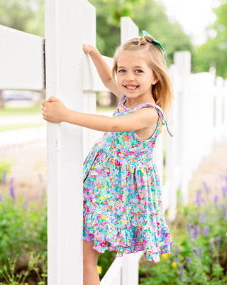 Tie Shoulder Twirl Dress | Bright Blooms *PREORDER* - Eliza Cate and Co