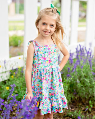 Tie Shoulder Twirl Dress | Bright Blooms *PREORDER* - Eliza Cate and Co