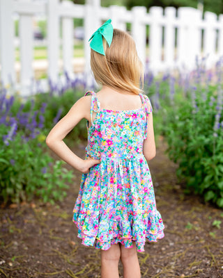 Tie Shoulder Twirl Dress | Bright Blooms *PREORDER* - Eliza Cate and Co