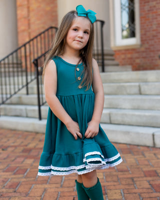 Ribbed Twirl Dress | Teal *PREORDER* - Eliza Cate and Co