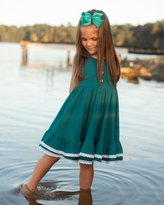 Ribbed Twirl Dress | Teal *PREORDER* - Eliza Cate and Co