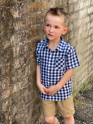 Camp Shirt | Navy Gingham (0-6M ONLY)