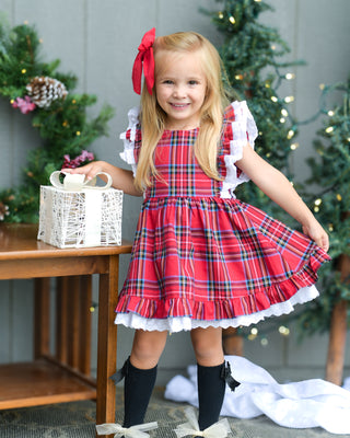 Pinafore Twirl Dress | Festive Plaid in Red *PREORDER* - Eliza Cate and Co