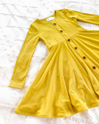 Ribbed Twirl Dress | Mustard - Eliza Cate and Co