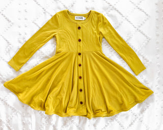 Ribbed Twirl Dress | Mustard - Eliza Cate and Co
